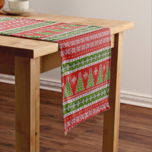 Christmas Red Green Holidays Elegant Short Table Runner