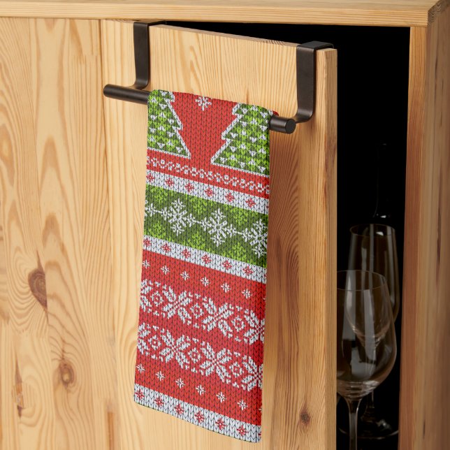 Christmas Red Green Holidays Modern Kitchen Towel (Thirds Fold)