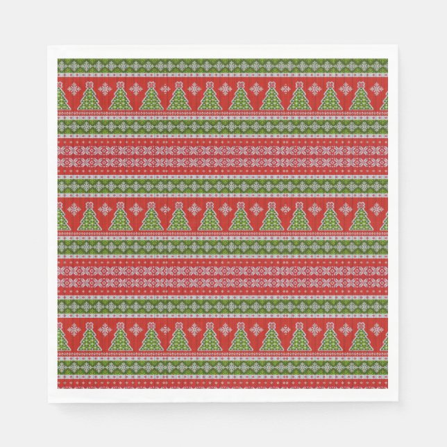 Christmas Red Green Holidays Modern Napkin (Front)