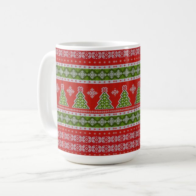 Christmas Red Green Holidays Trendy Coffee Mug (Front Left)