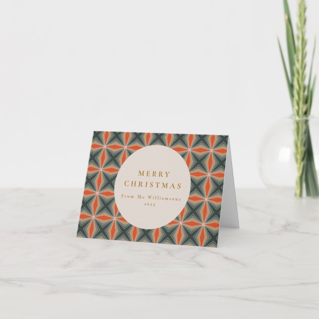 Christmas Red Green Mid Century Stars Custom Blank Holiday Card (Front)