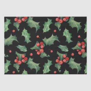 Christmas Red Green Mistletoe Black  Tissue Paper