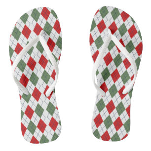 Christmas Red Green Pattern Holidays Elegant Flip Flops