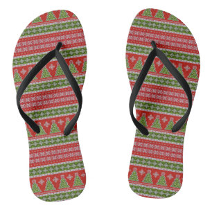 Christmas Red Green Pattern Stylish Holidays Flip Flops