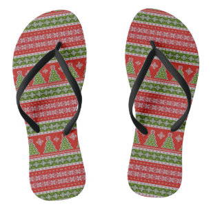Christmas Red Green Pattern Stylish Holidays Flip Flops