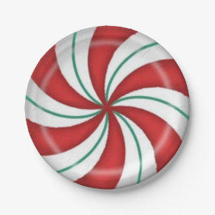 Christmas Red Green Peppermint Candy Paper Plate