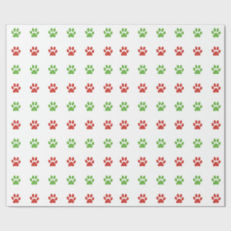 Christmas Red & Green Pet Paw Print Pattern Wrapping Paper