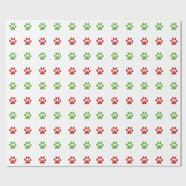 Christmas Red & Green Pet Paw Print Pattern Wrapping Paper (Seam)