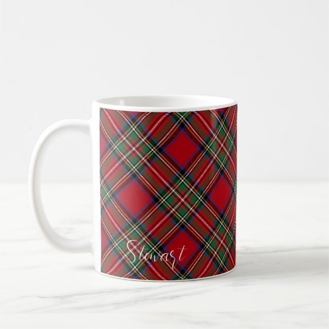 Christmas Red Green Plaid Custom Stewart Tartan Coffee Mug (Left)