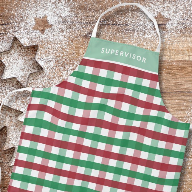Christmas Red Green Plaid Personalized Matching Apron (Medium size, personalize with a name or title.)