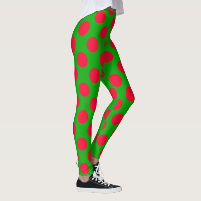 Christmas Red Green Polka Dot Leggings (Right)
