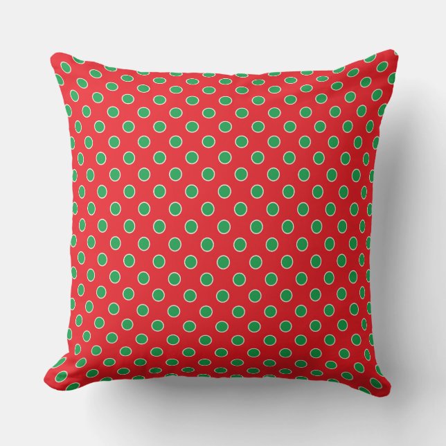 CHRISTMAS RED & GREEN POLKA DOTS THROW PILLOW (Front)