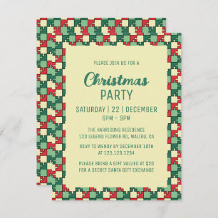 Christmas Red Green Puzzle Piece Geometric Invitation