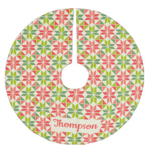 Christmas Red Green Quilted Star Tree Skirt