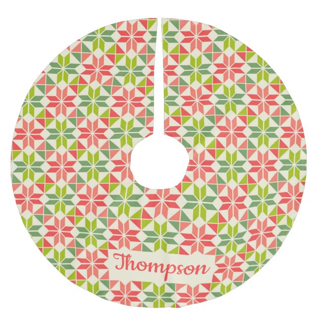 Christmas Red Green Quilted Star Tree Skirt (Front)