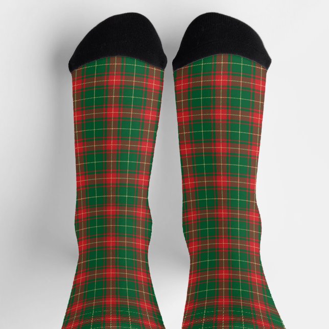 Christmas red green rustic tartan plaid pattern socks (Top)