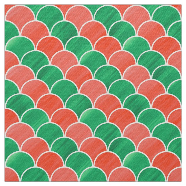 Christmas Red Green Scale Pattern Fabric (Swatch)