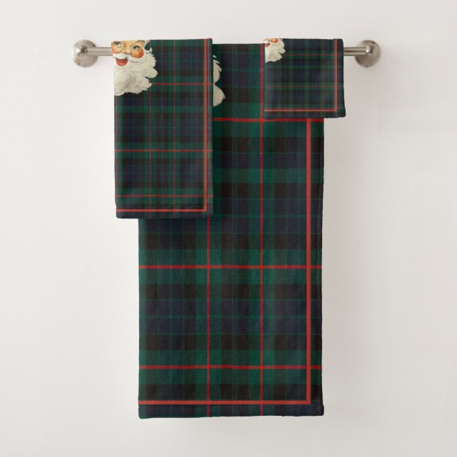 Christmas Red Green Tartan Plaid Santa Claus Bath Towel Set (Insitu)
