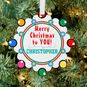 Christmas Red Green Teal NAME Ornament Card