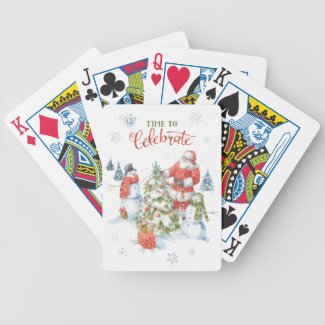 Christmas Red Green Watercolor Illustration Bicycle Playing Cards