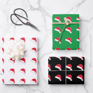 Christmas red green white black Santa Hat pattern Wrapping Paper Sheet