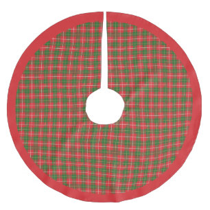 Christmas Red, Green, White Plaid Brushed Polyester Tree Skirt