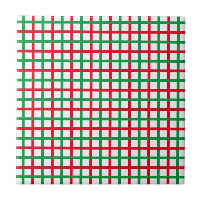 Christmas Red green white squared pattern holidays Tile (Front)