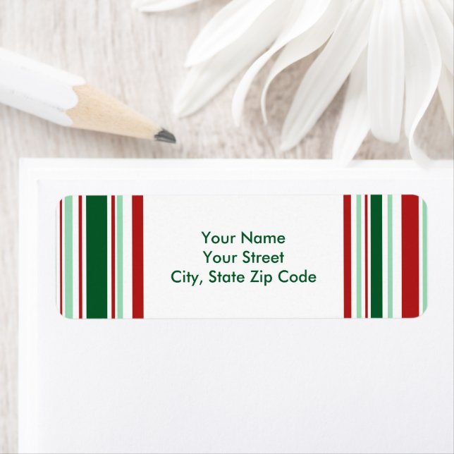 Christmas Red, Green, White Stripes address labels (Insitu)