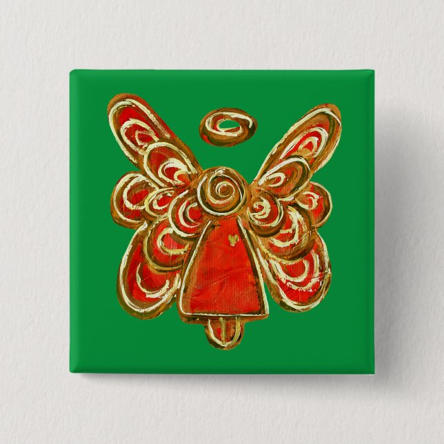 Christmas Red Guardian Angel Art Custom Pin Button (Front)