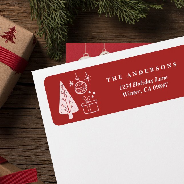 Christmas Red Hand Drawn Doodles Address Labels (Créateur téléchargé)