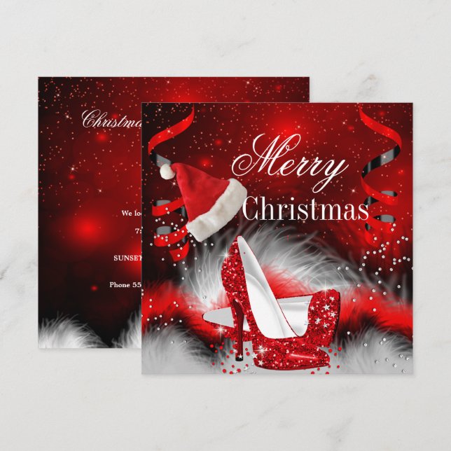 Christmas Red High Heel holiday Party Santa hat Invitation (Front/Back)