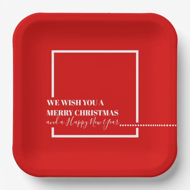 Christmas Red Holiday Merry Christmas Modern Paper Plate (Front)