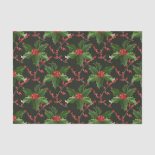 Christmas Red Holly Berry and Green Leaves  Tissue Paper