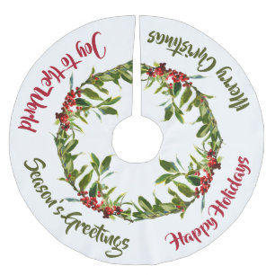 Christmas Red Holly Berry Boughs Custom Message Brushed Polyester Tree Skirt