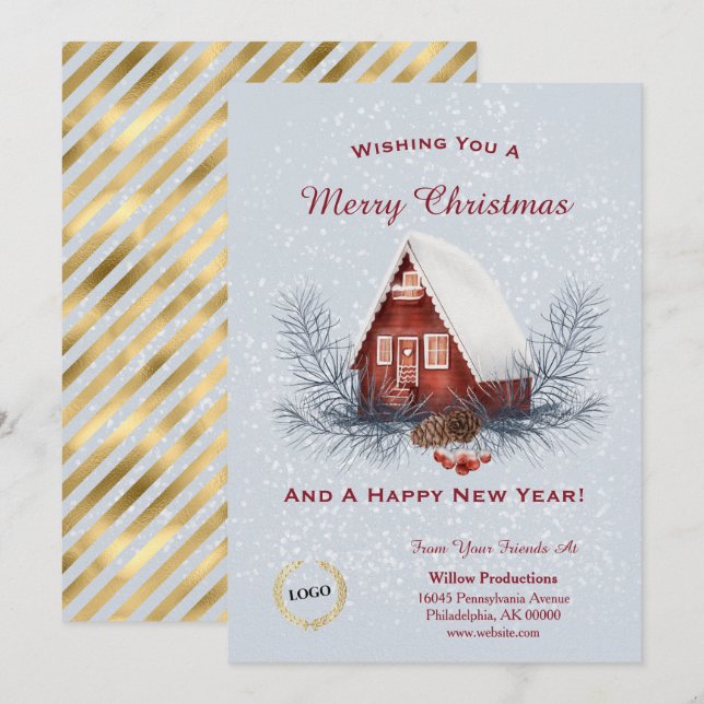 Christmas Red House Business Logo  Holiday Card (Front/Back)