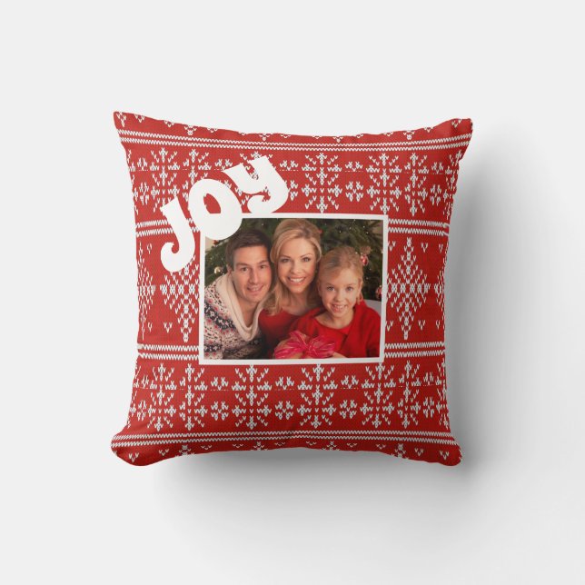 Christmas Red  Knit Sweater Pattern Custom  Photo Throw Pillow (Front)