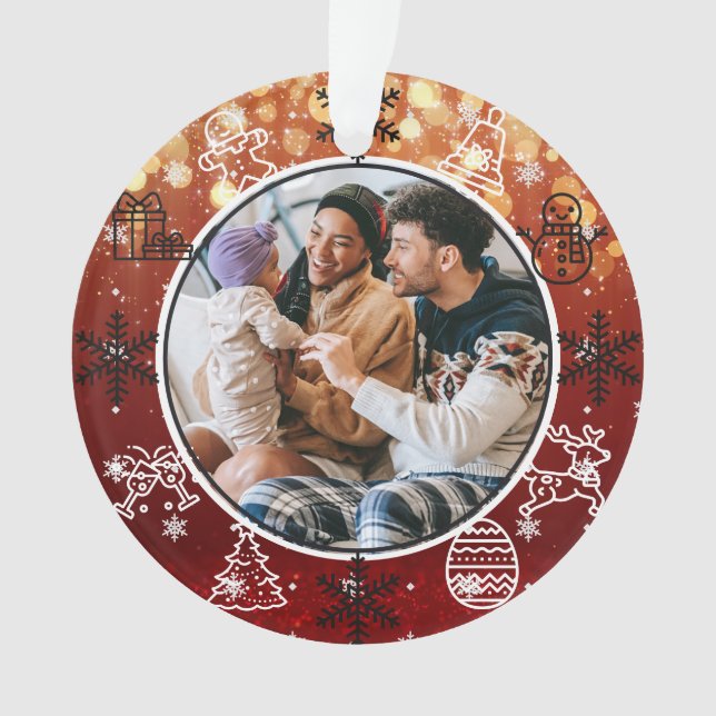 Christmas Red Lights Two Sided Name & Year Photo Ornament (Front)