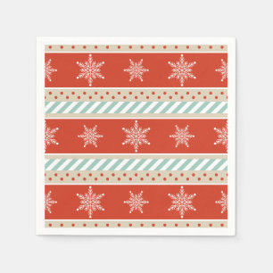 Christmas Red Mint Stripes Snowflakes  Pattern Napkin