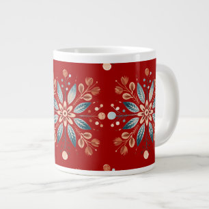 Christmas Red Nordic Folk Snowflake Pattern Large Coffee Mug