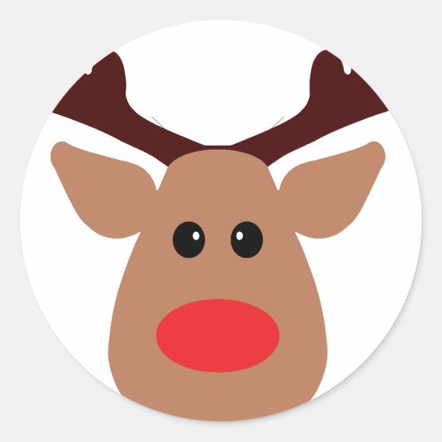 Christmas Red Nosed Reindeer Classic Round Sticker (Front)
