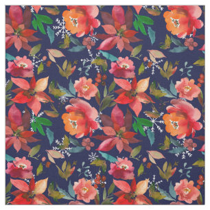 Christmas red orange burgundy navy blue floral fabric