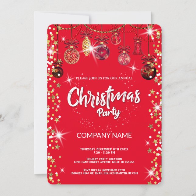 Christmas Red ornament diamonds, snowflakes  Invitation (Front)