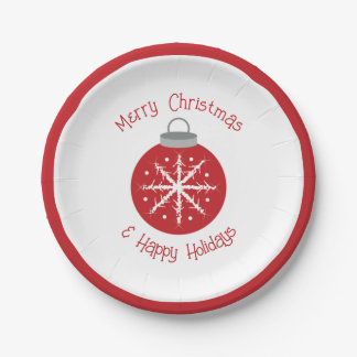 Christmas red ornament paper plate