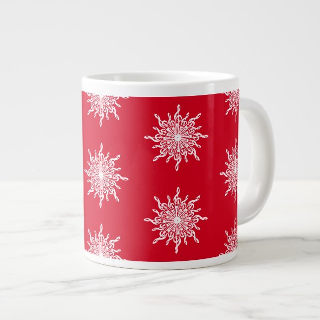 Christmas Red Ornamental G-Clef Snowflake Pattern Large Coffee Mug (Front Right)