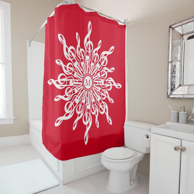 Christmas Red Ornamental Monogram G-Clef Snowflake (In Situ)