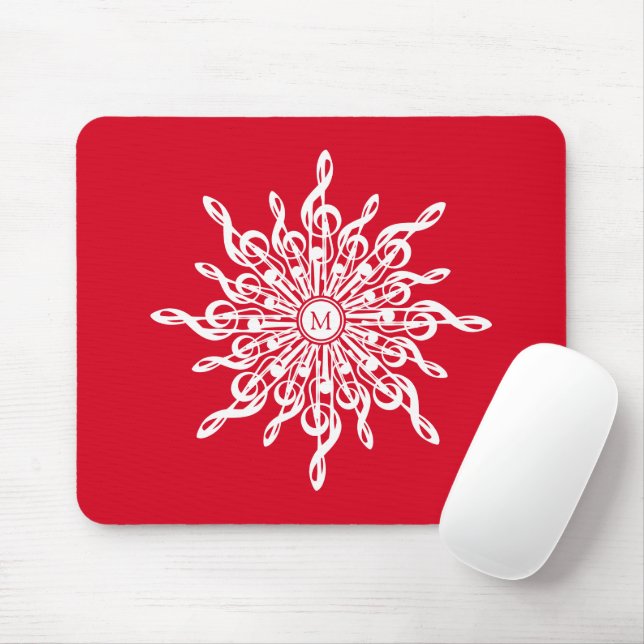 Christmas Red Ornamental Monogram G-Clef Snowflake Mouse Pad (With Mouse)