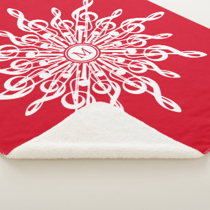 Christmas Red Ornamental Monogram G-Clef Snowflake Sherpa Blanket