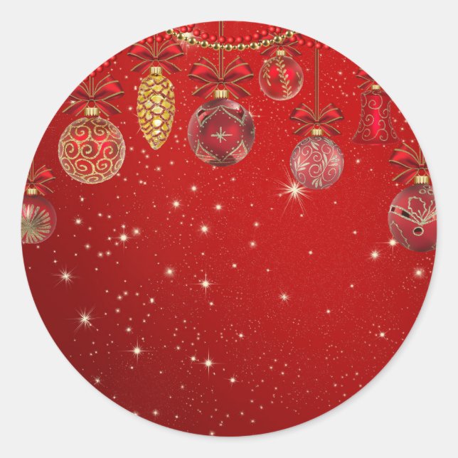 Christmas Red Ornaments Holidays Classic Round Sticker (Front)
