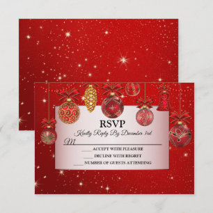 Christmas Red Ornaments Holidays Sparkle RSVP Card