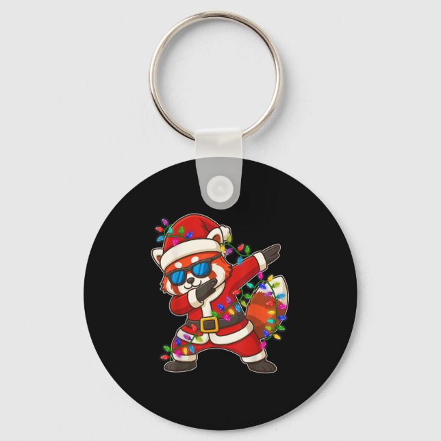 Christmas Red Panda Dabbing Lights Santa Xmas For  Keychain (Front)
